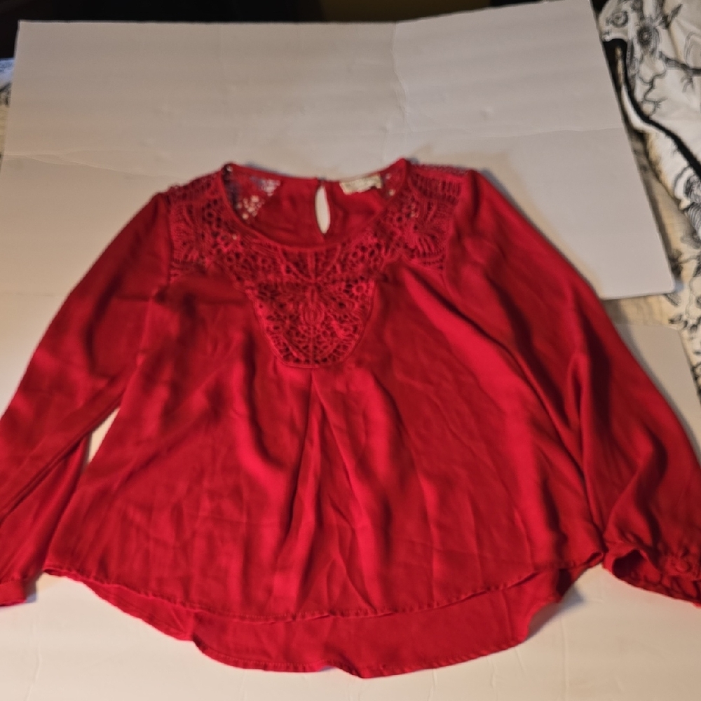 Girl's Large Blu Pepper Red Lace Detail Blouse